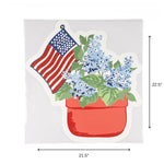 Hydrangea patriotic wall decal measuring 21.5 inches wide and 22.5 inches high.