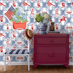Hydrangea patriotic wall decal displayed in a colorful Americana-inspired room.