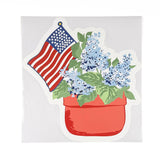 Hydrangea patriotic wall decal featuring blue hydrangeas in a red planter.