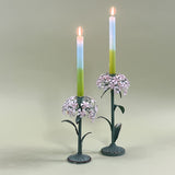 hydrangea hand-painted tole metal flower candle holders with candles