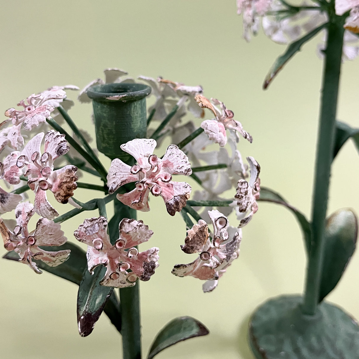 hydrangea metal candle holder detail