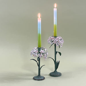 hydrangea candle holders with candles