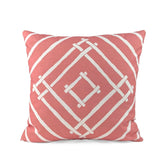 Back view of Island House Pink White outdoor pillow.