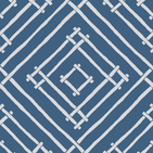 blue and white fabric in a bamboo trellis design