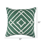 Island House Green White outdoor pillow, 22 by 22 inches.