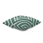 Side view of Island House Green White outdoor pillow.