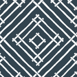 A fabric with a geometric bamboo trellis pattern in a navy blue color.