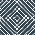 A fabric with a geometric bamboo trellis pattern in a navy blue color.