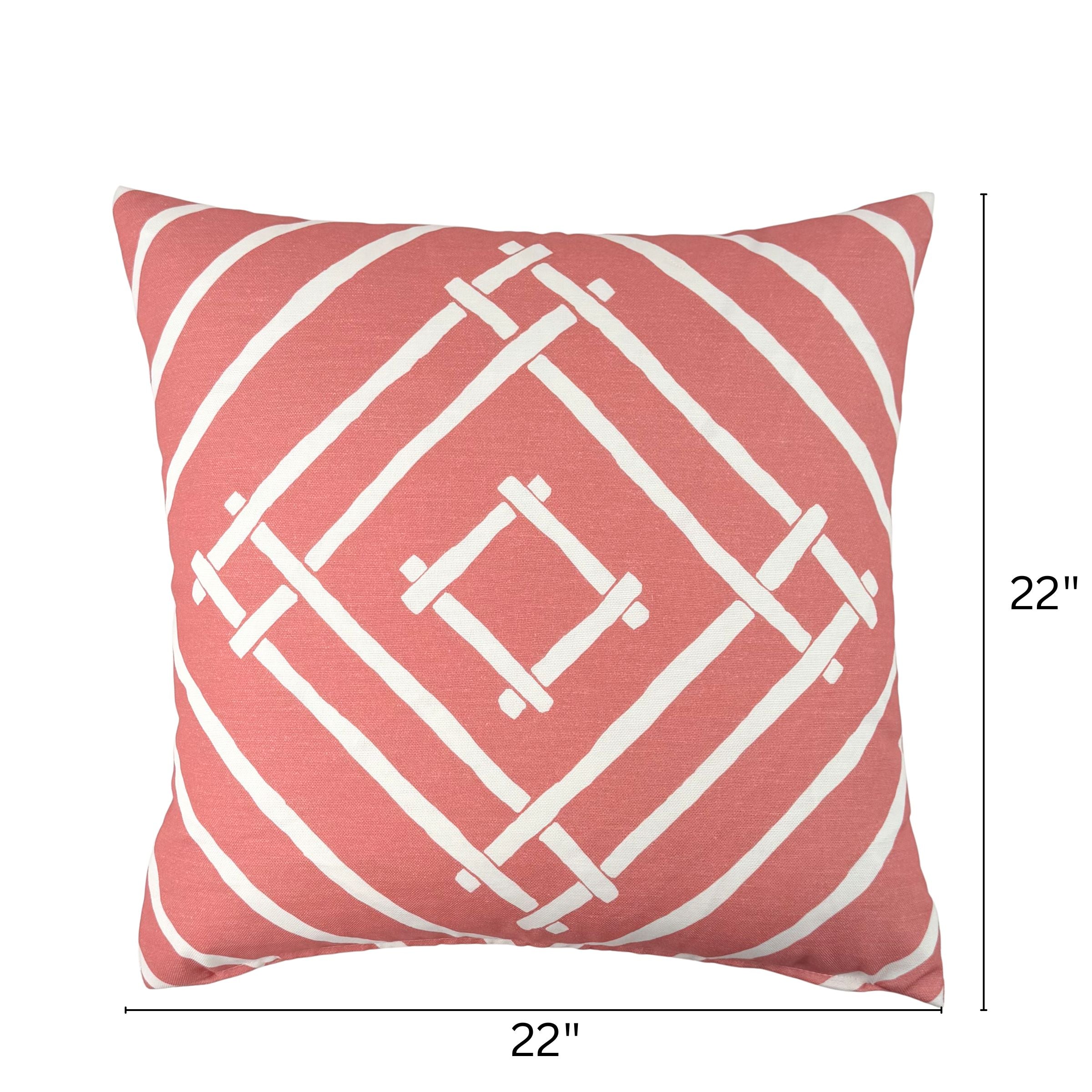 Island House Pink White outdoor pillow, 22 by 22 inches.