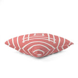 Side view of Island House Pink White outdoor pillow.