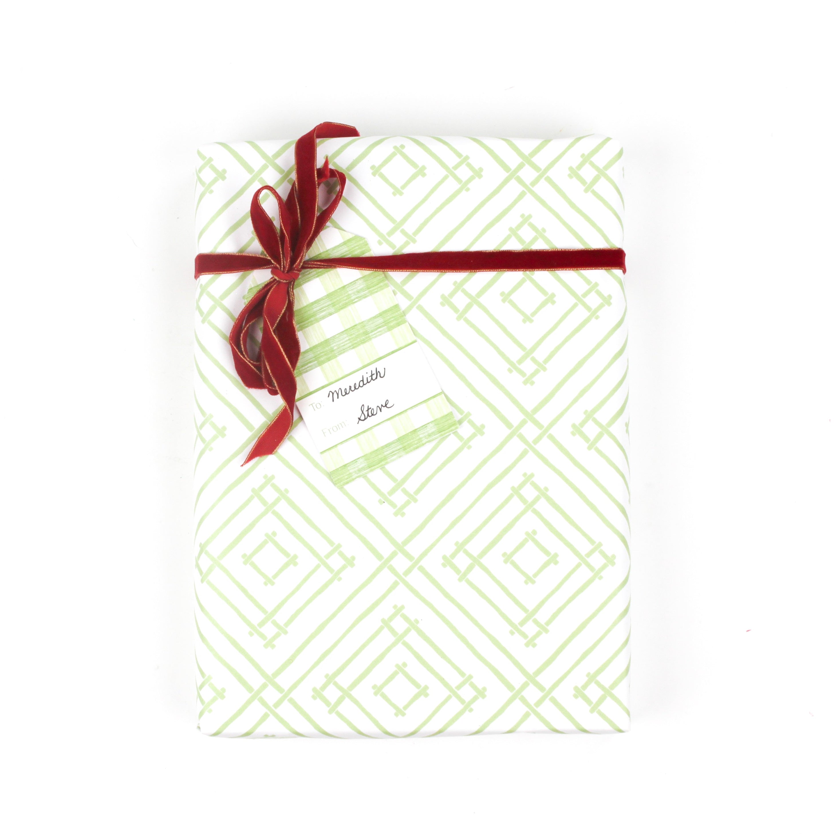 a wrapping paper with a geometric lattice pattern in green
