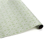 roll of a wrapping paper with a geometric lattice pattern in green