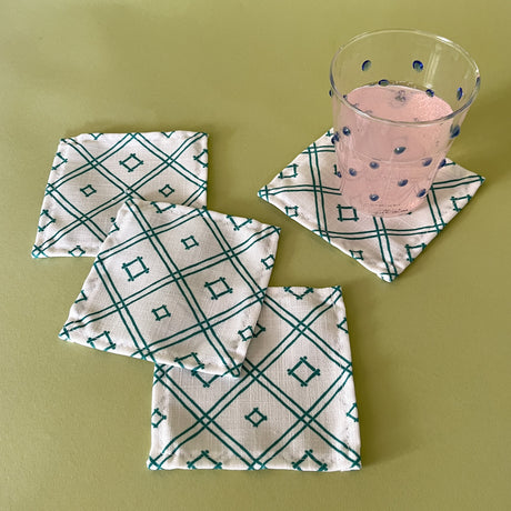 island house small green and white cocktail napkins with glass