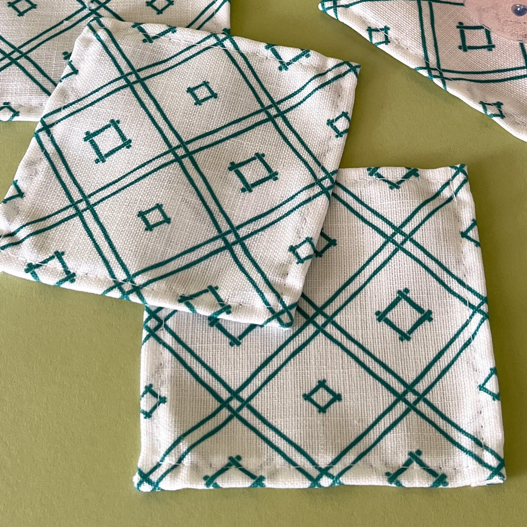 island house small green and white cocktail napkins