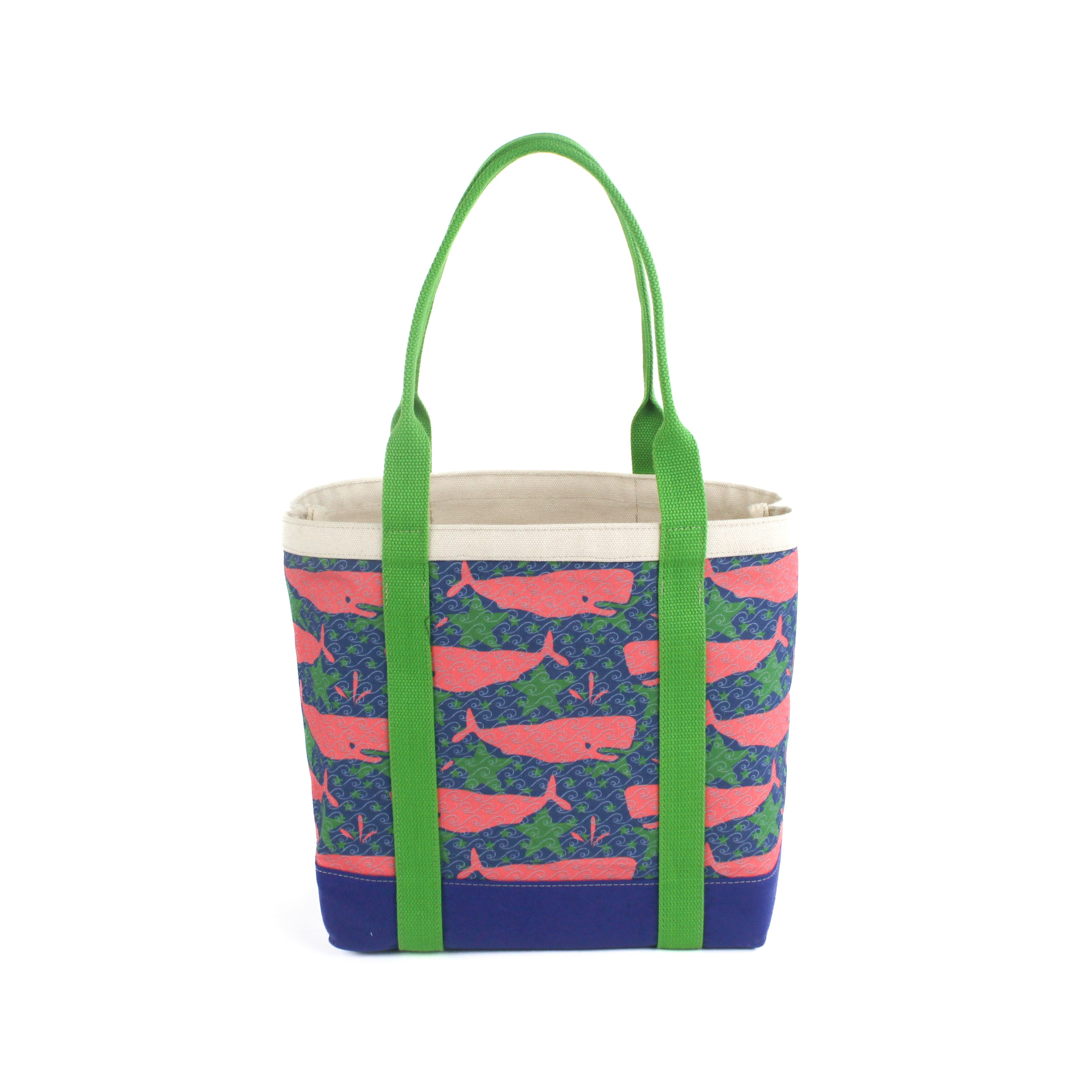 Whale of a Time Green Canvas Tote Bag, Large and Small