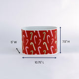 width of the Dancing Candy Canes Christmas caddy with a candy cane pattern, placed on a white background.