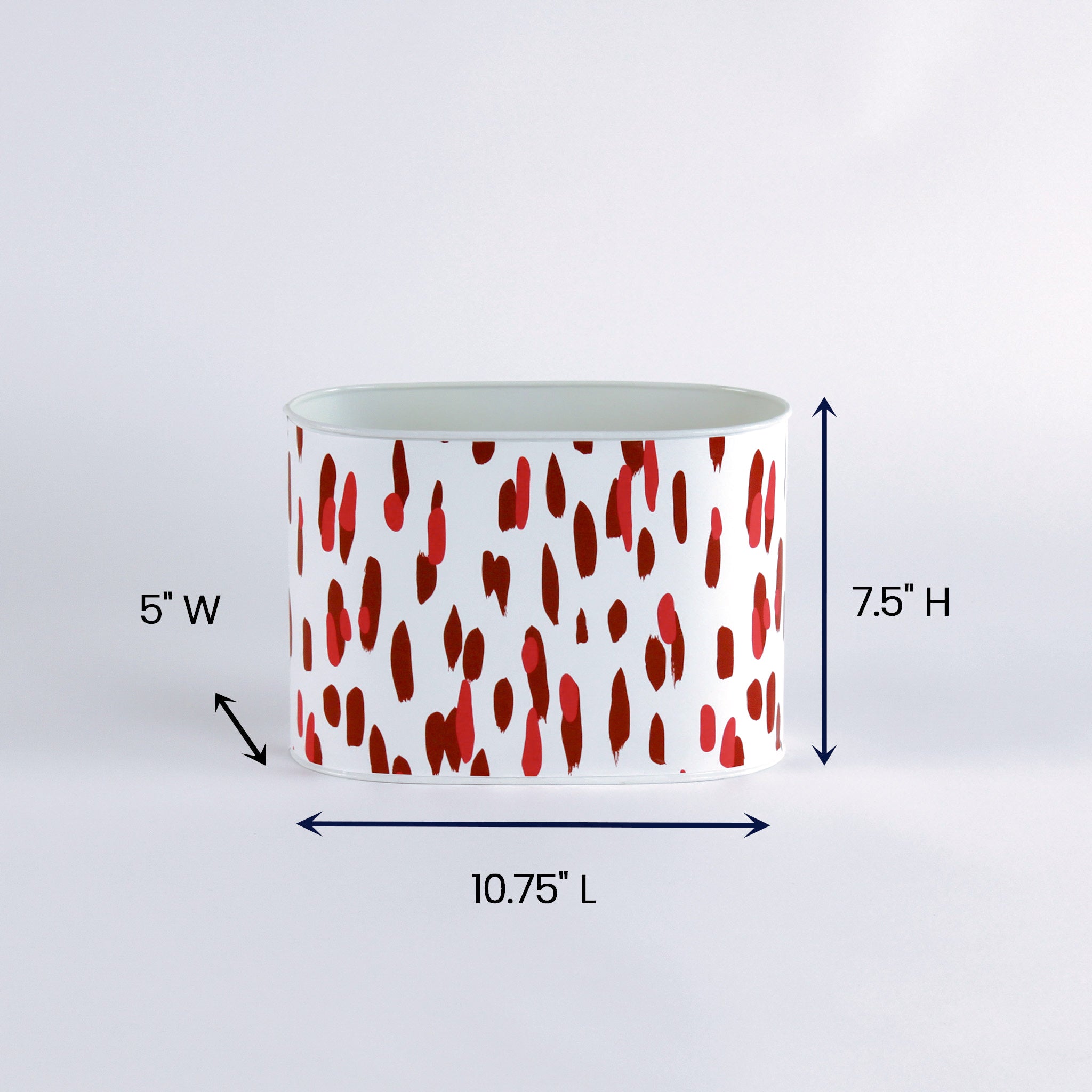 madcap Cottage large caddy with red abstract patterns on a white background dimensions