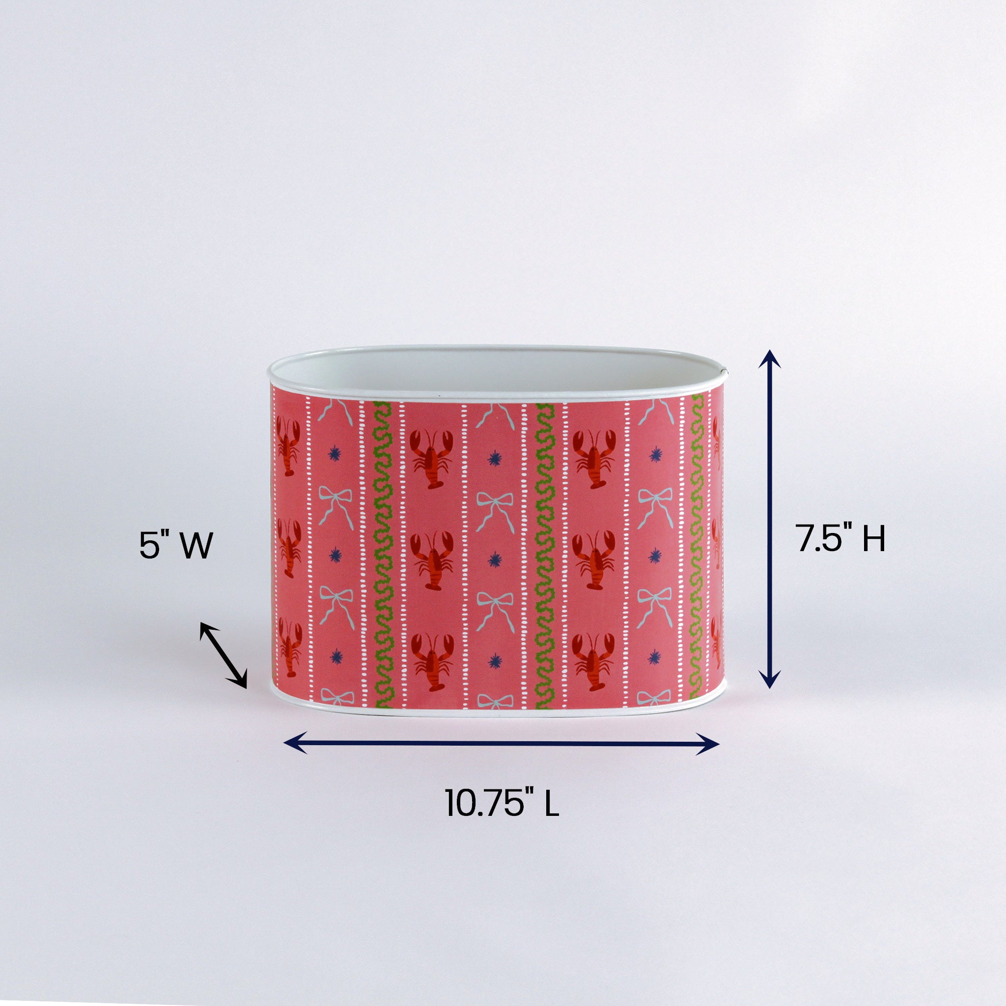 dimension size of Lobster and Ribbons caddies in large and white background