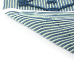 reverse of A blue/green accent rug with a lattice pattern on it