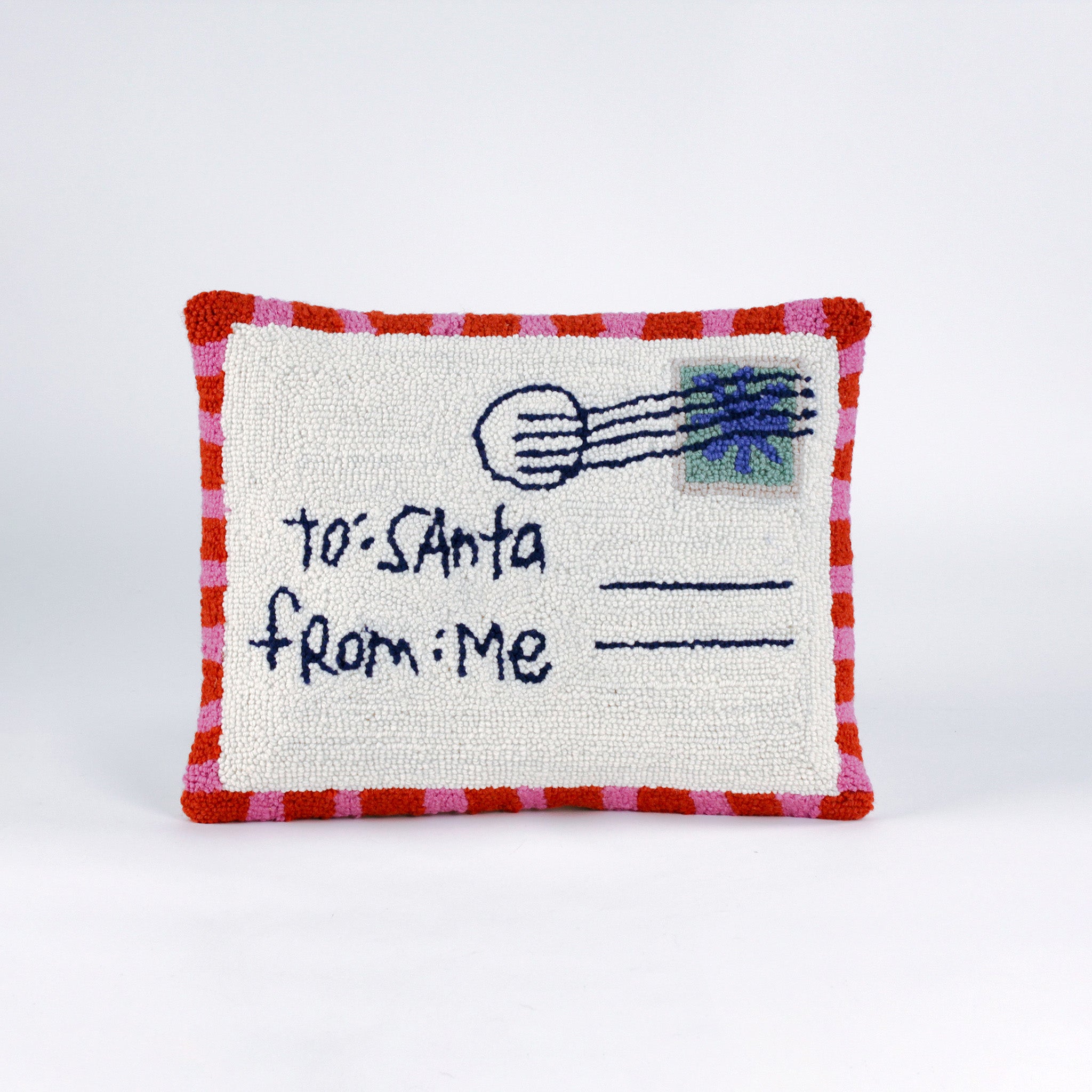 To Santa Letter Hooked-Wool Throw Pillow