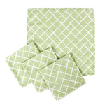 Set of green lattice pattern tea towels with white crisscross design on a white background, fresh kitchen linens perfect for Christmas tea towel styling, holiday entertaining, and seasonal home décor