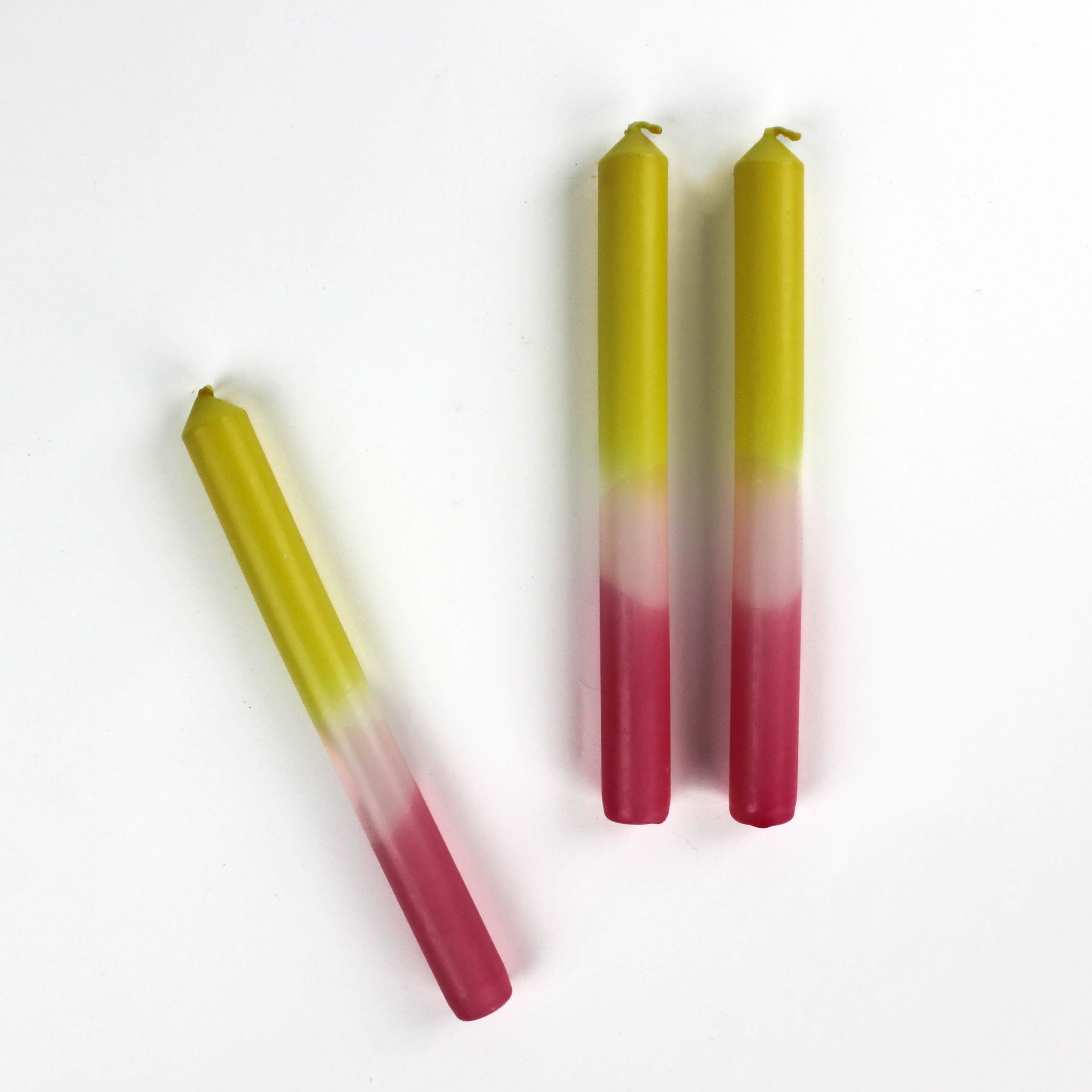 Light Green/White/Pink Color-Block Taper Candles, Set of 3