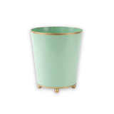Gold-Trimmed Tole Metal Light Green Cachepot - Large