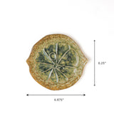 Green citrus ceramic plate with textured glaze and leaf detail, 6.875-inch decorative plate on a white background, perfect for Christmas tea towel styling, holiday tablescapes, and seasonal home décor
