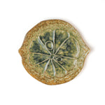 citrus fruit shaped ceramic plate with decorative citrus pattern on a white background