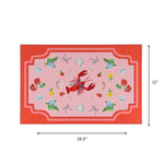 A coastal themed paper placemat featuring a lobster shells flowers and fruit design displayed with 16.5" by 11" dimensions on a white background.