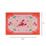 A coastal themed paper placemat featuring a lobster shells flowers and fruit design displayed with 16.5" by 11" dimensions on a white background.