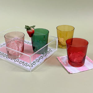 Low-Ball Colored Drinking Glasses with Harbor Trail acrylic tray