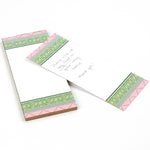 Chinoiserie Luxe Skinny Notepads with Monserrat Pink/Green design in a white background