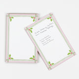 Christmas Holly notepad with pink border and green holly leaf design in a white background