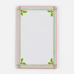 Christmas Holly notepad with pink border and green holly leaf design in a white background