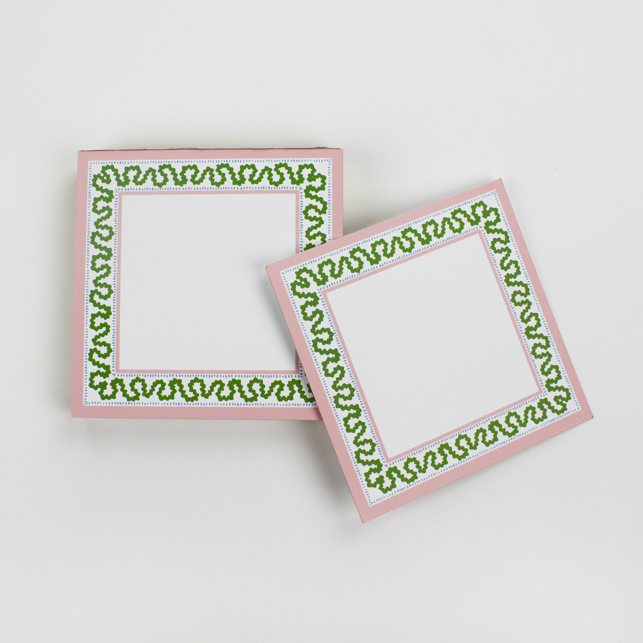 Square notepad with a decorative border and a placeholder graphic icon on a white background.