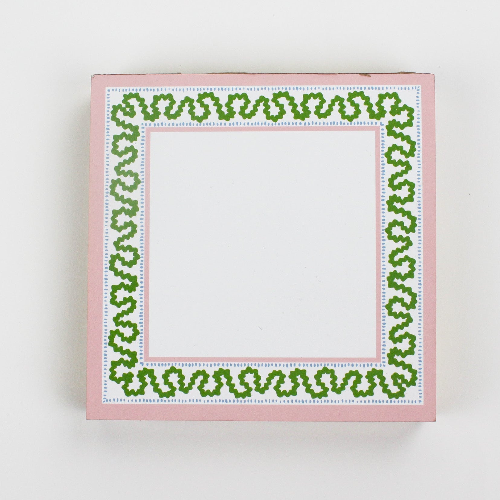 Square notepad with a decorative border and a placeholder graphic icon on a white background.