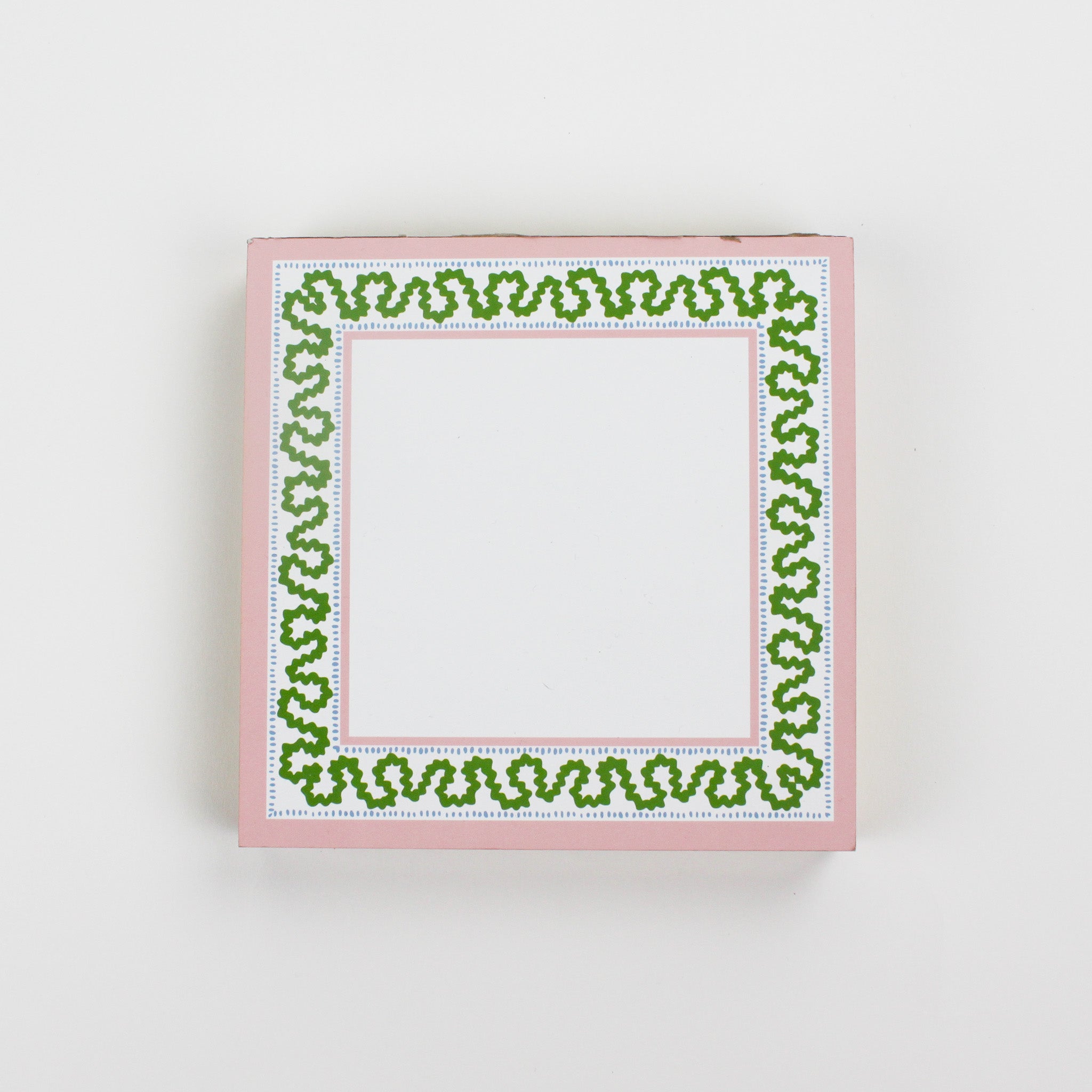 Square notepad with a decorative border and a placeholder graphic icon on a white background.