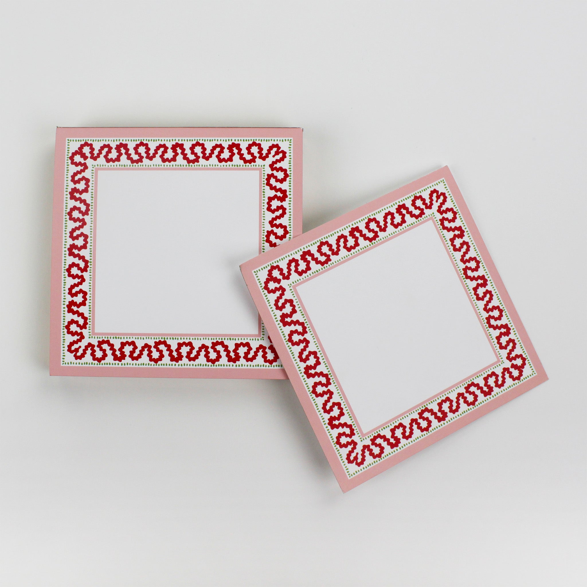 Square notepad with a decorative border and a placeholder graphic icon on a white background.