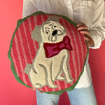 Scalloped Pug Hooked-Wool Throw Pillow