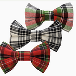 3 different dog bow style from Madcap Cottage, Royal Stewart Red/Green, MacLoecke Black/White and McNixon Red/White/DarkGreen