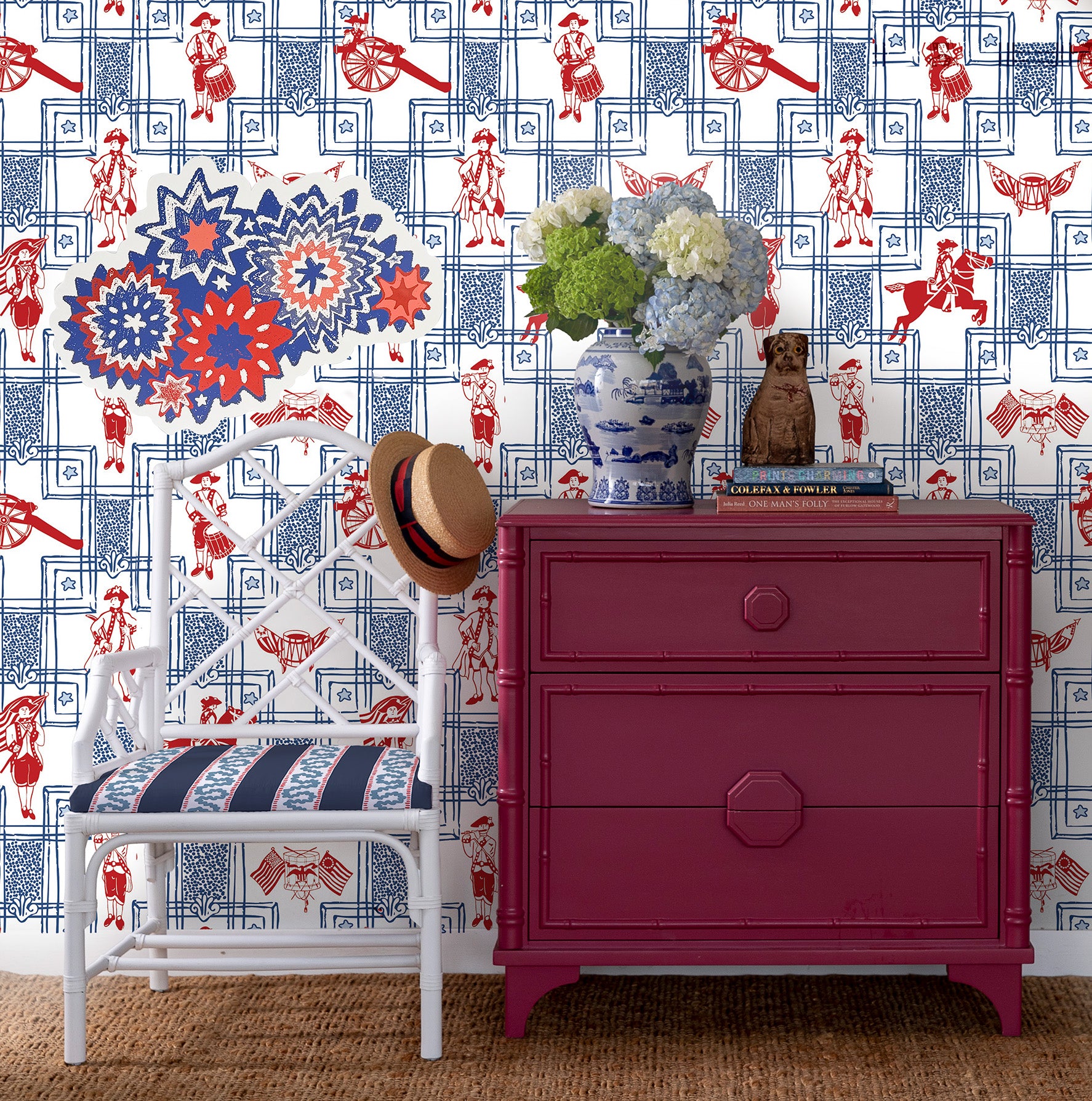 Madcap Cottage patriotic fireworks wall decal displayed in a colorful Americana-inspired room.