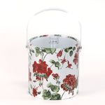 Cottage Grove Geranium is an acrylic ice bucket covered in red geranium fabric in white background