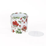 Cottage Grove Geranium is an acrylic ice bucket covered in red geranium fabric in white background