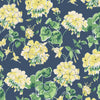 geranium wallpaper with yellow geraniums on a navy blue background.