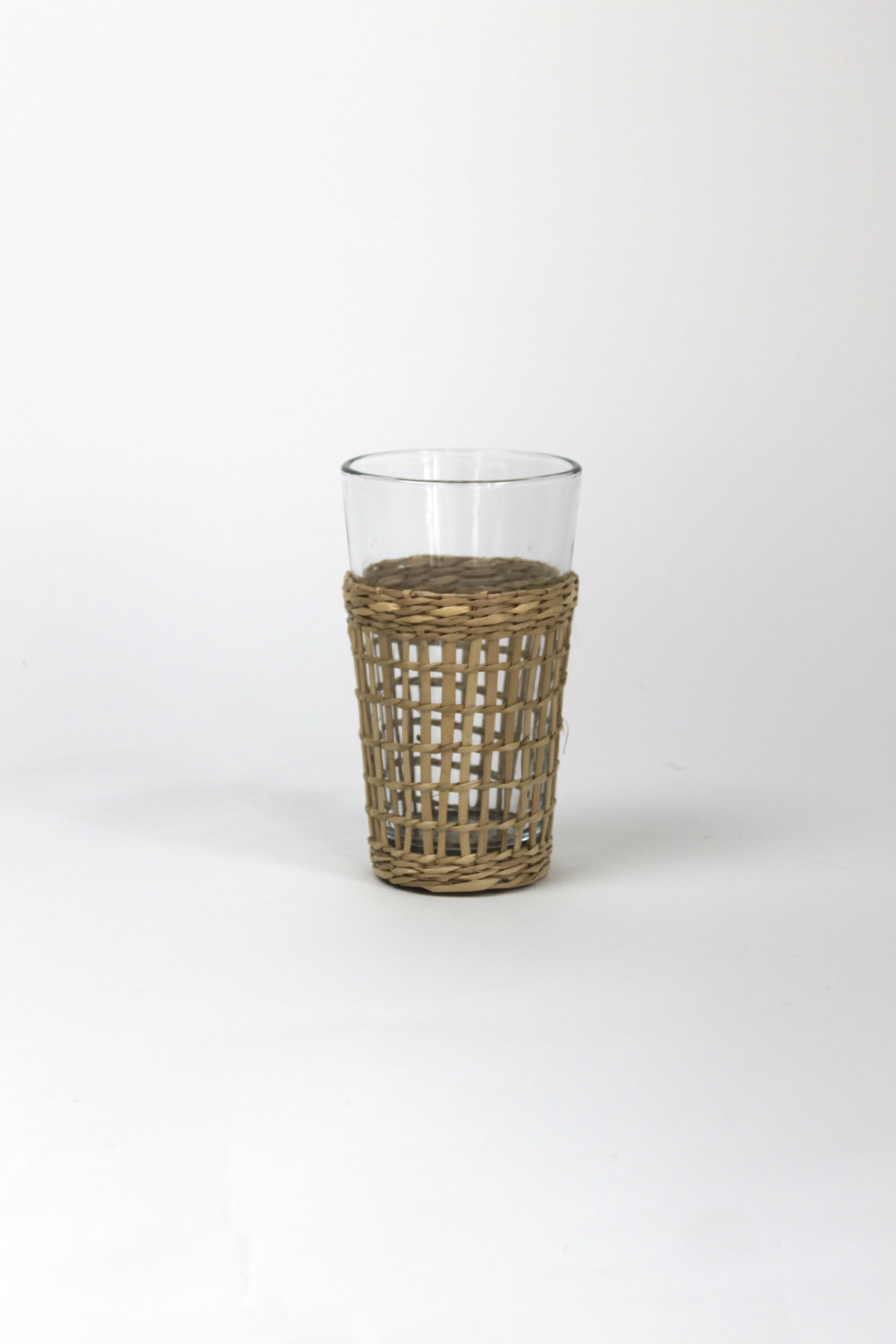 a seagrass wrapped glass from madcap cottage 