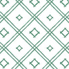 A green bamboo trellis wallpaper design on a white background from Madcap Cottage. 