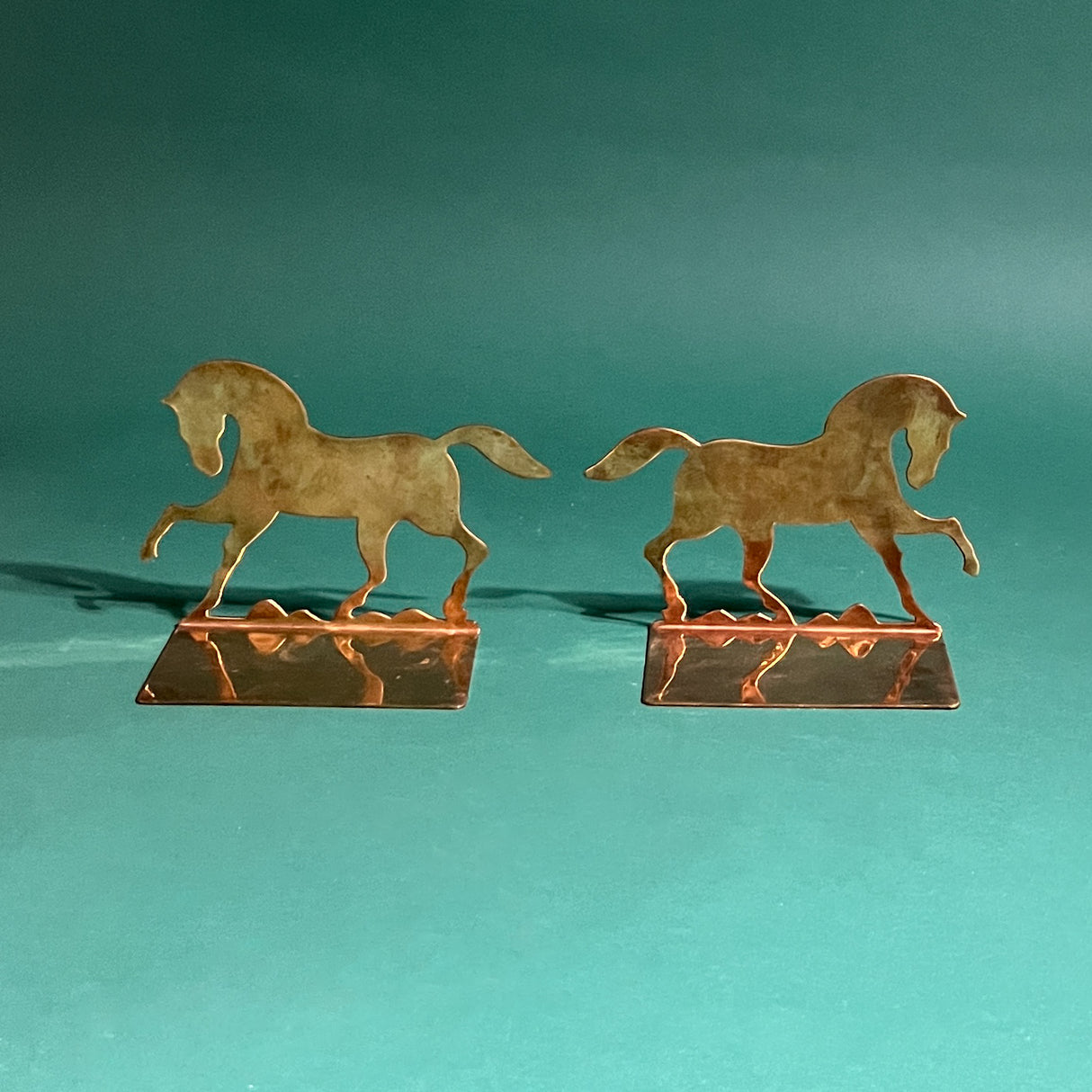 Vintage Prancing Brass Horse Bookends, Set of 2