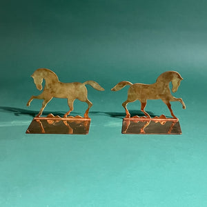 Vintage Prancing Brass Horse Bookends, Set of 2