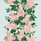 a light blue and pink fabric sample featuring a leafy hydrangea motif. 